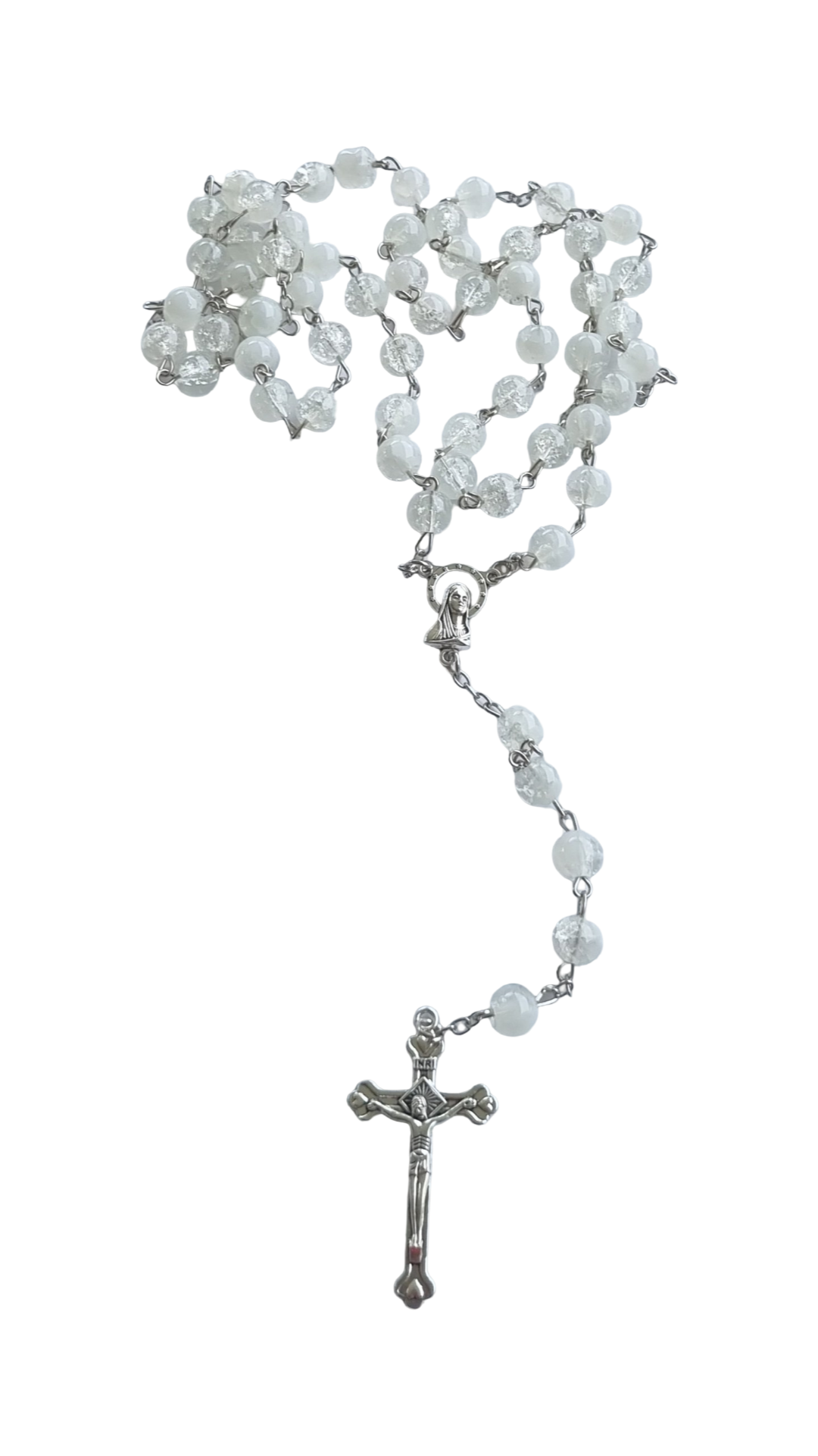 Glass Rosary Crackle White Bead