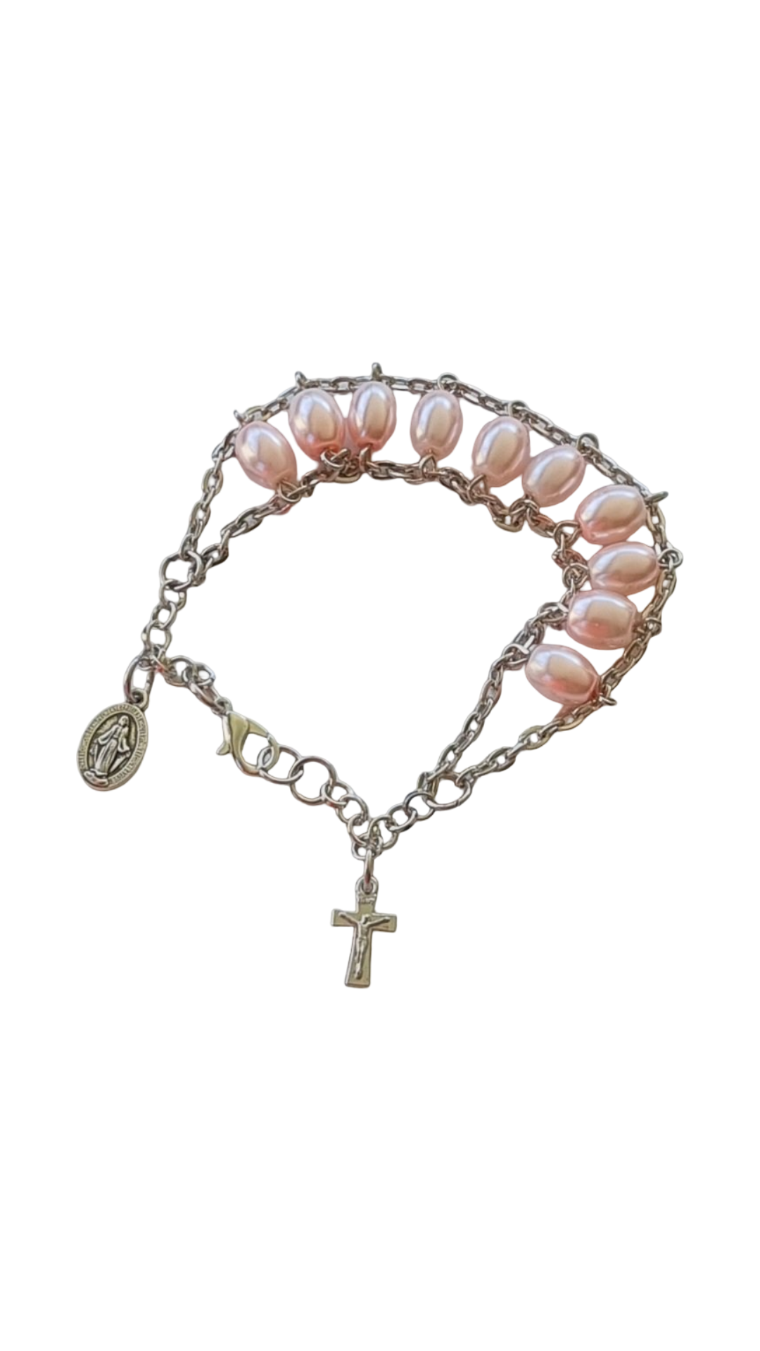 Ladder Rosary Bracelet Pearl Pink Bead
