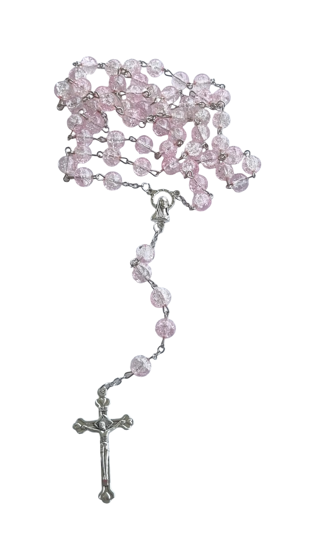 Glass Rosary Crackle Pink Bead