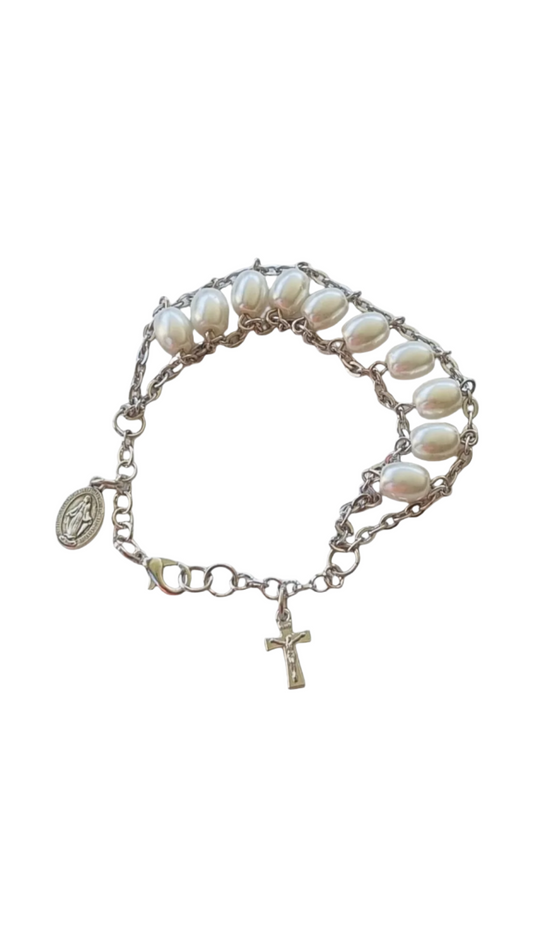 Ladder Rosary Bracelet White Pearl Bead